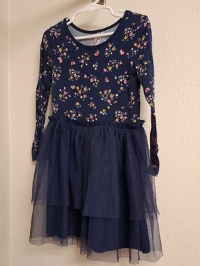 Carter's Navy Floral Long-Sleeve Tulle Skirt Dress